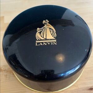 Vintage Lanvin Black Gold Dusting Powder Box Puff 60s Decorative Makeup 60s